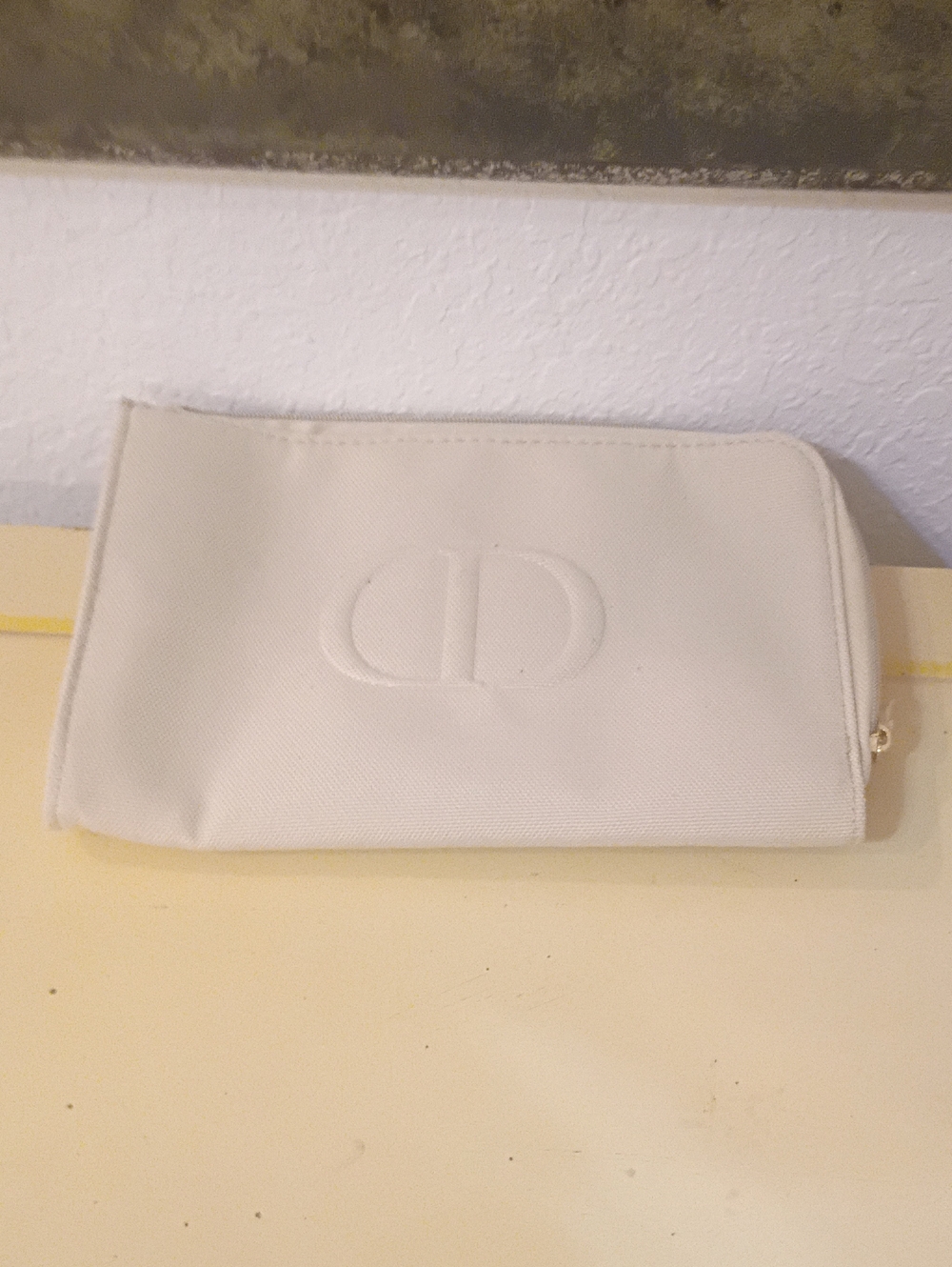 Dior Cream Embossed Logo Cosmetic Pouch